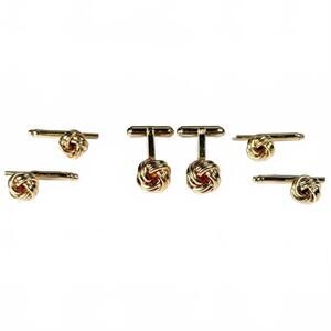 Vintage Gold Tone Love Knot Cufflinks Tuxedo Stud Set Formal Dress Set